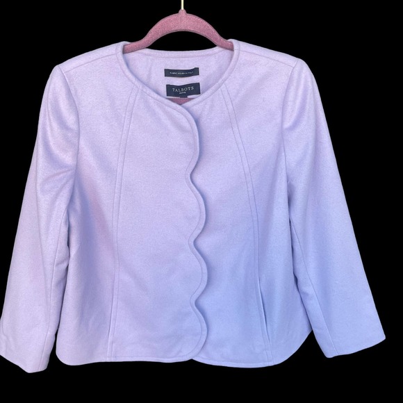 Talbots Jacket Womens Petite 10P Purple Italian Wool Blend Scalloped Snap Front - Picture 1 of 12